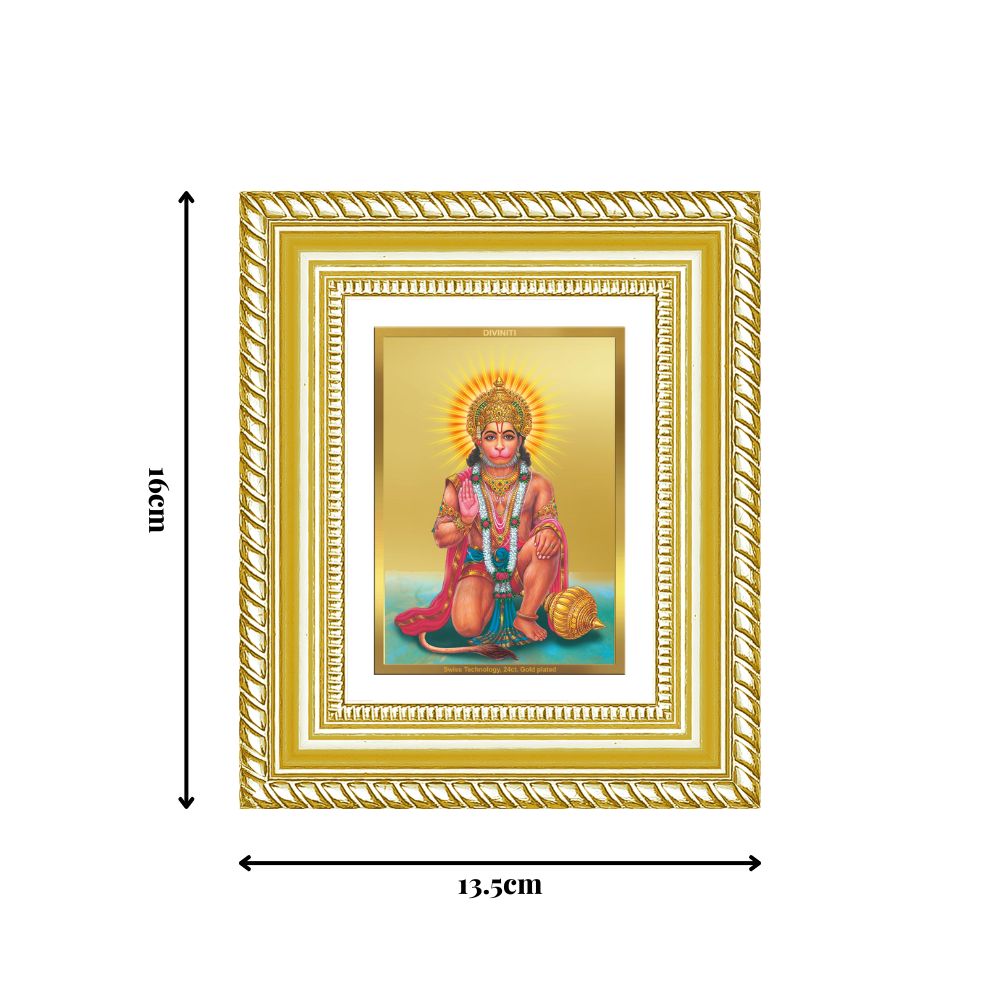 Diviniti 24K Gold Plated Ashirwad Hanuman Divine Table Top Frame for Home Mandir & Office Decor | Luxury Spiritual Gift