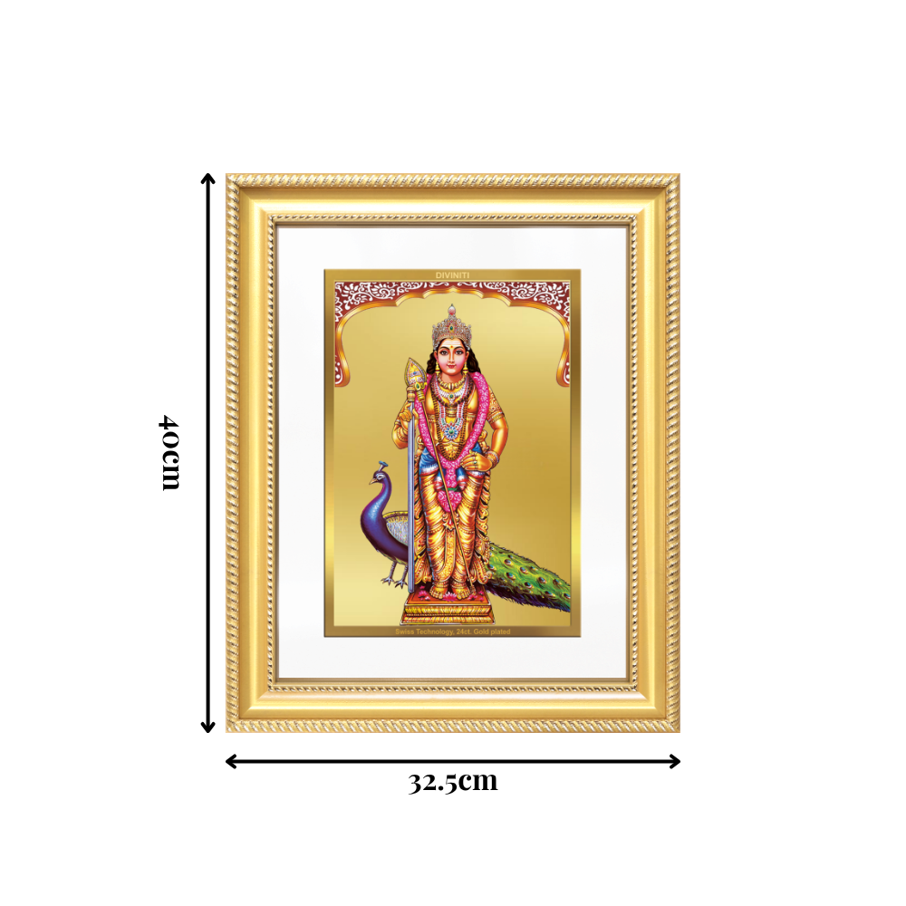 Diviniti 24K Gold Plated Murugan (Classic) Divine Wall Frame for Home Mandir & Office Decor | Luxury Spiritual Gift