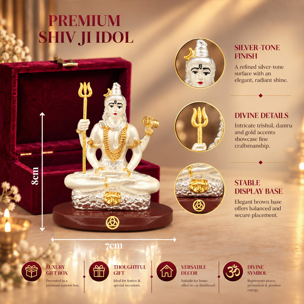 DIVINITI 999 Silver-Plated Lord Shiva Idol | Car & Home Décor | Gift Box | 8x7 CM
