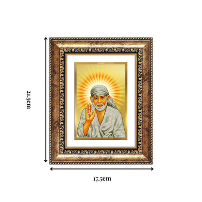 Diviniti 24K Gold Plated Sai Baba With Blessings (Classic) Divine Wall and Table Top Frame for Home Mandir & Office Decor | Luxury Spiritual Gift