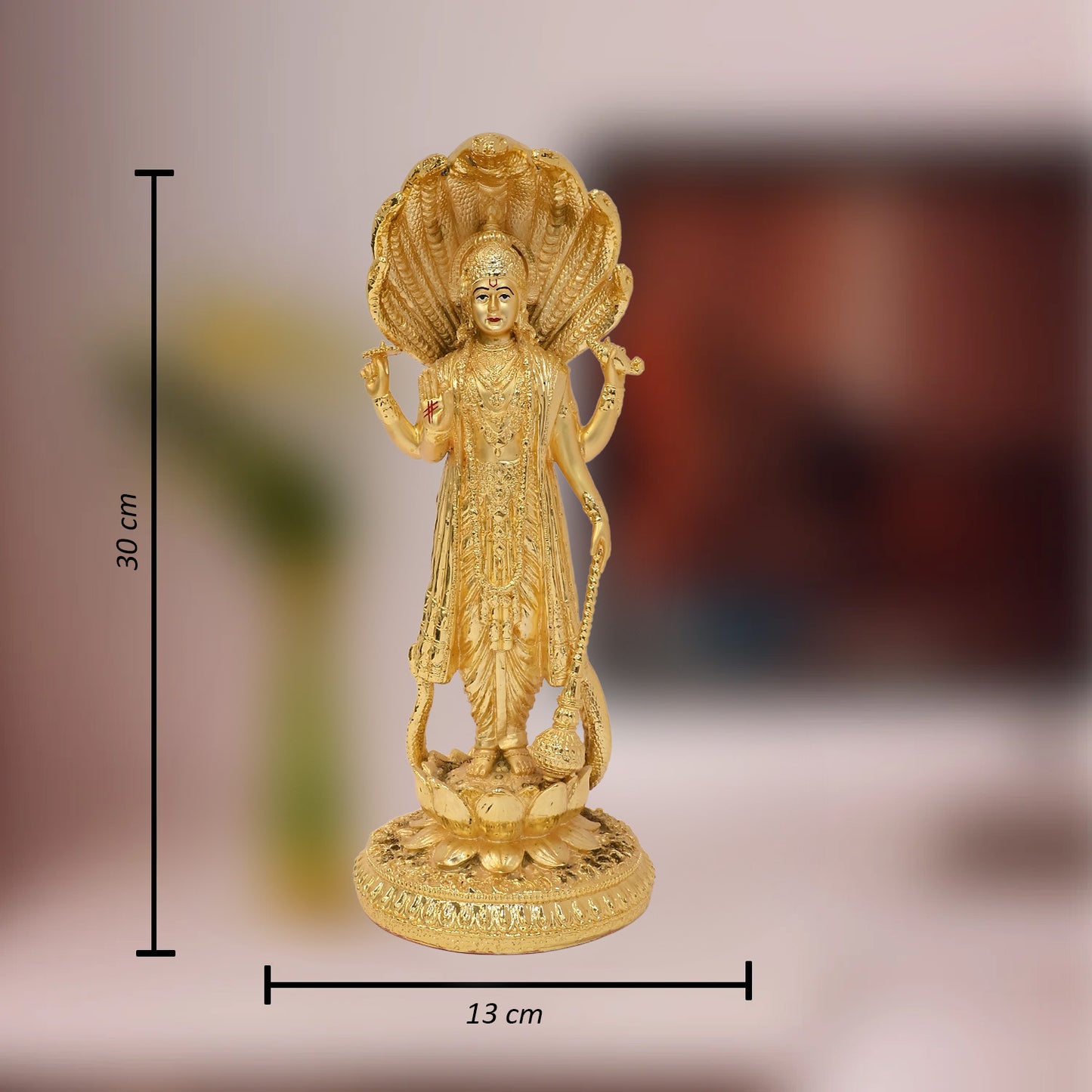 Diviniti 24K Gold-Plated Lord Vishnu Idol Elegant Spiritual Symbol of Protection For Home and Office Décor Tabletop Pooja Room Gift (30x13 CM)