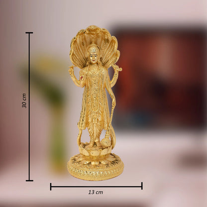 Diviniti 24K Gold-Plated Lord Vishnu Idol Elegant Spiritual Symbol of Protection For Home and Office Décor Tabletop Pooja Room Gift (30x13 CM)