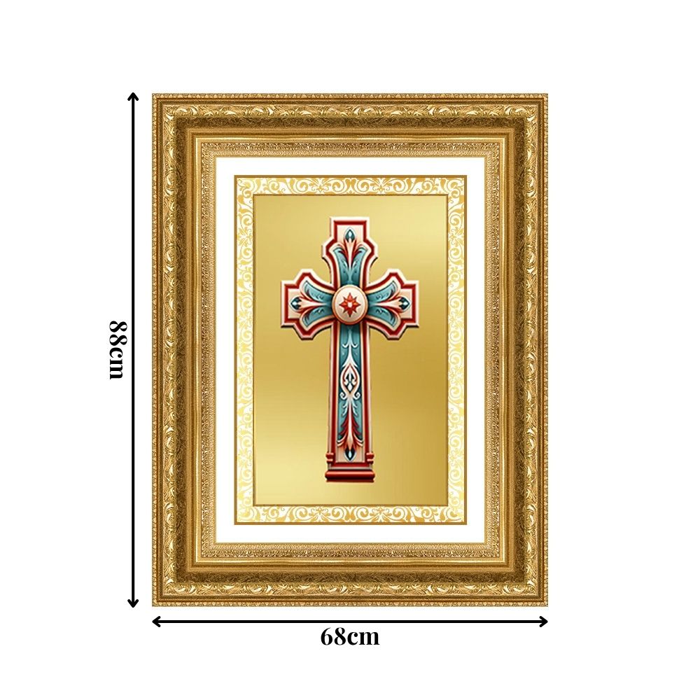 Diviniti 24K Gold Plated Holy Cross (Classic) Divine Wall Frame for Home Mandir & Office Decor | Luxury Spiritual Gift