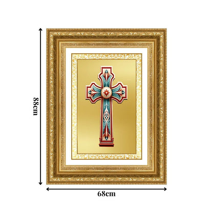 Diviniti 24K Gold Plated Holy Cross (Classic) Divine Wall Frame for Home Mandir & Office Decor | Luxury Spiritual Gift