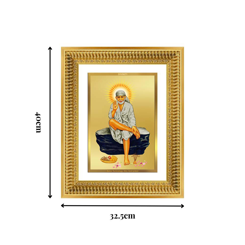 Diviniti 24K Gold Plated Sai Baba (Classic) Divine Wall Frame for Home Mandir & Office Decor | Luxury Spiritual Gift