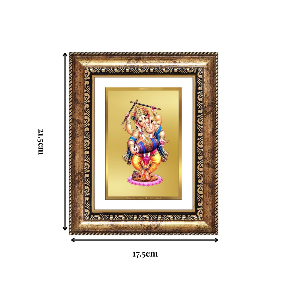 Diviniti 24K Gold Plated Dancing Ganesha (Classic) Divine Wall and Table Top Frame for Home Mandir & Office Decor | Luxury Spiritual Gift