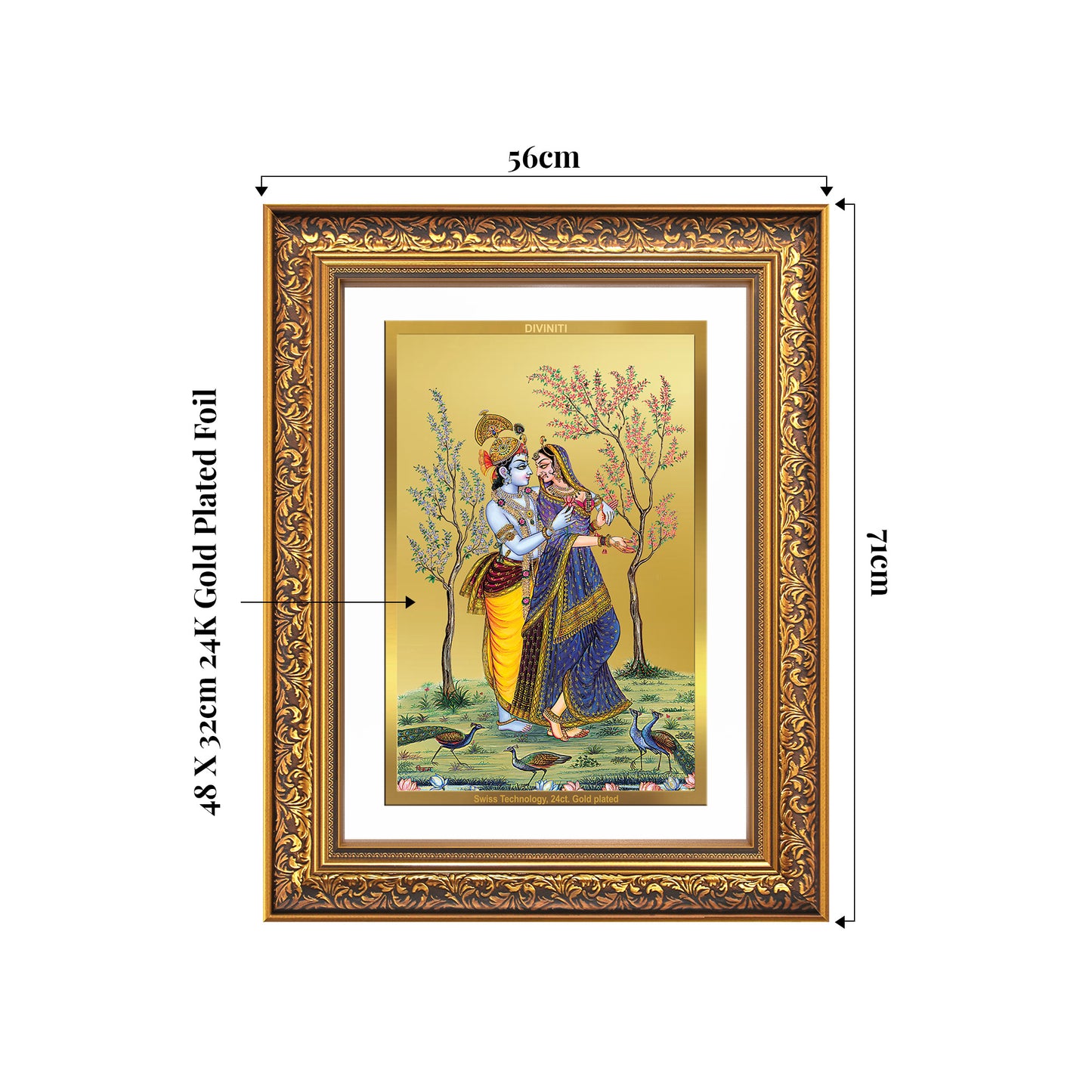 Radha Krishna | Divine Love Eternal Wall Mount Photo Frame in 24K Gold Plated Foil