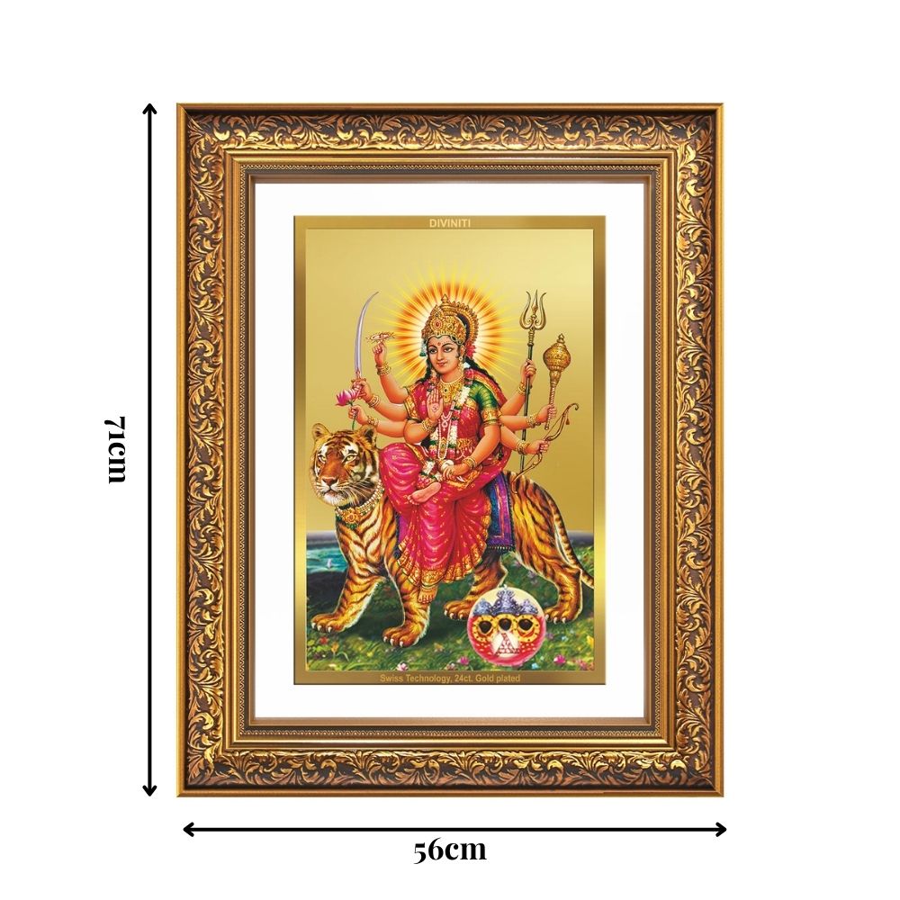 Diviniti 24K Gold Plated Durga - Sherawali Mata With Pind (Classic) Divine Wall Frame for Home Mandir & Office Decor | Luxury Spiritual Gift