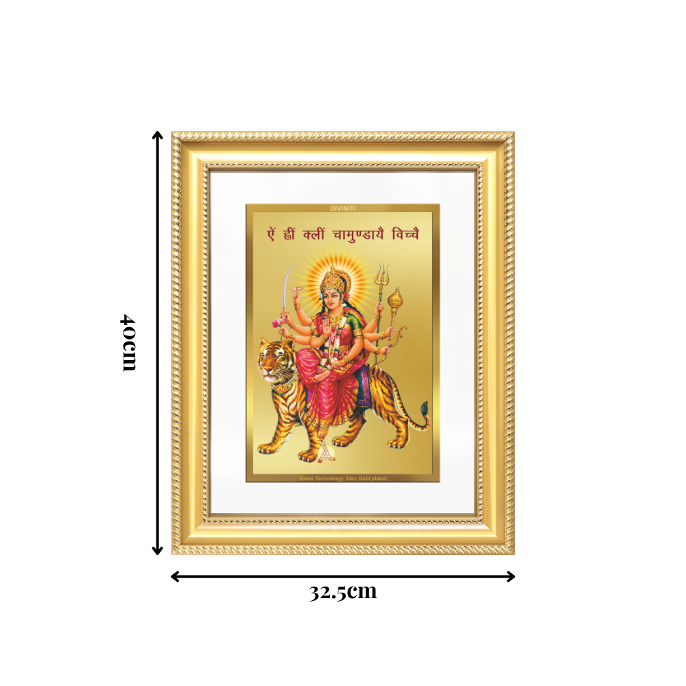 Diviniti 24K Gold Plated Durga With Mantra (Classic) Divine Wall Frame for Home Mandir & Office Decor | Luxury Spiritual Gift