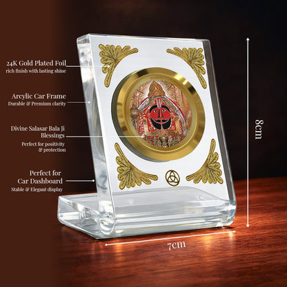 Diviniti 24K Gold Plated Salasar Balaji Acrylic Car Dashboard Frame | Hanuman Ji for Car, Home Décor, Tabletop & Puja Room | Blessings of Strength, Protection & Devotion (ACF1CH)