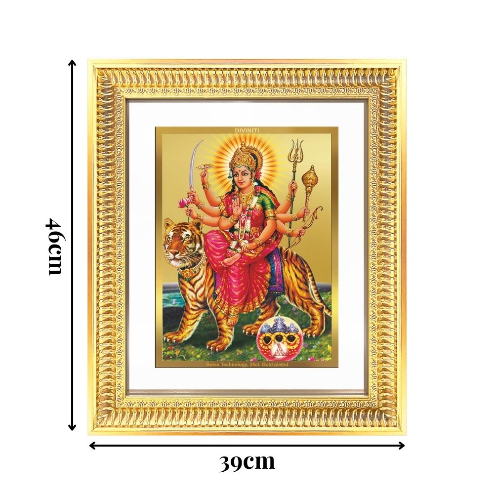 Diviniti 24K Gold Plated Durga - Sherawali Mata With Pind (Classic) Divine Wall Frame for Home Mandir & Office Decor | Luxury Spiritual Gift