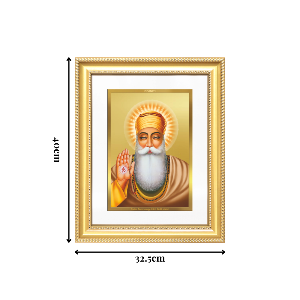 Diviniti 24K Gold Plated Guru Nanak Dev Ji (Classic) Sacred Sikh Wall Frame for Home Decor & Office Ambiance | Premium Spiritual Gift