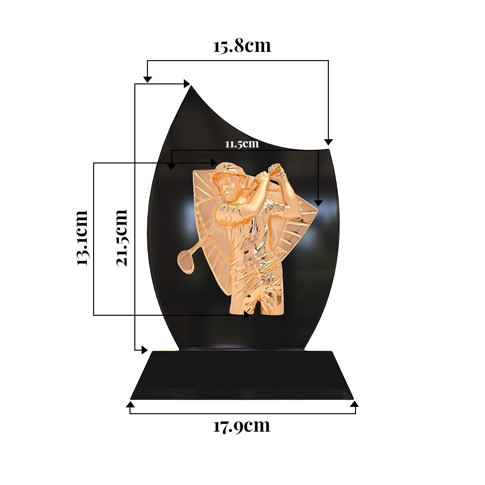 Personalized Premium Golf Achievement Trophy | Golden Swing Figurine Award with Black Flame Base