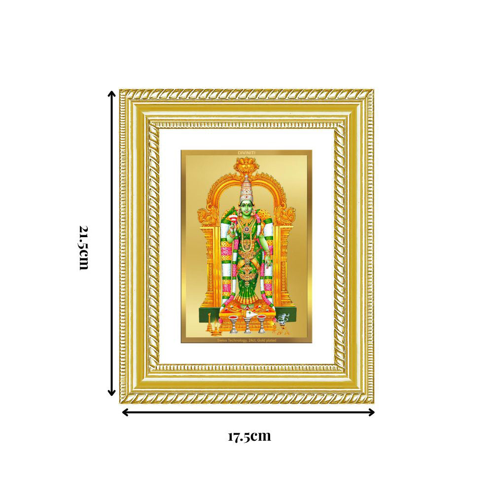 Diviniti 24K Gold Plated Meenakshi Amman (Classic) Divine Wall and Table Top Frame for Home Mandir & Office Decor | Luxury Spiritual Gift