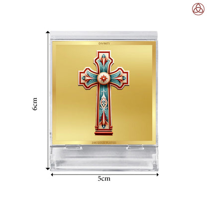Holy Cross | Divine Christian Cross Car Dashboard & Tabletop Photo Frame in 24K Gold Plated Foil