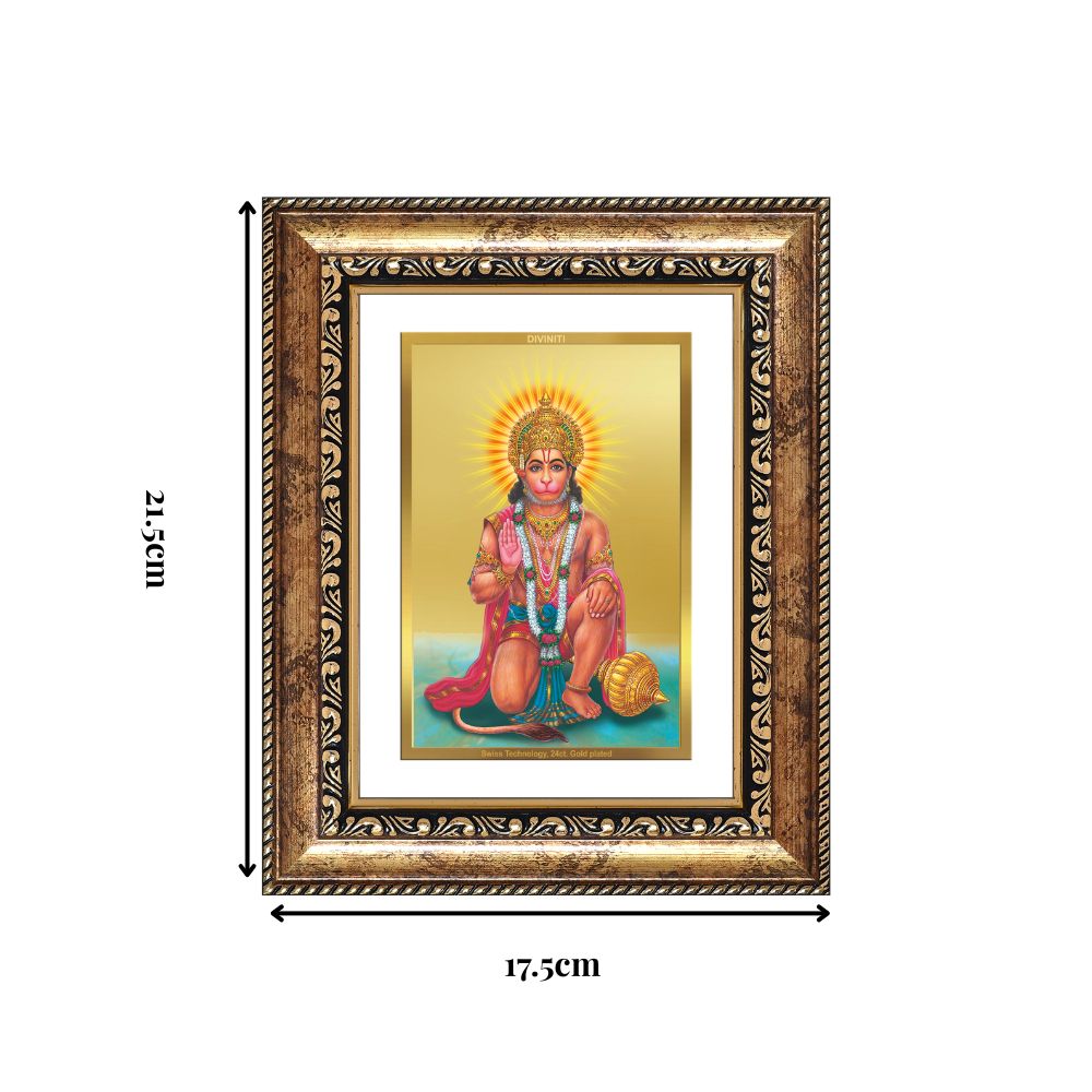 Diviniti 24K Gold Plated Ashirwad Hanuman (Classic) Divine Wall and Table Top Frame for Home Mandir & Office Decor | Luxury Spiritual Gift