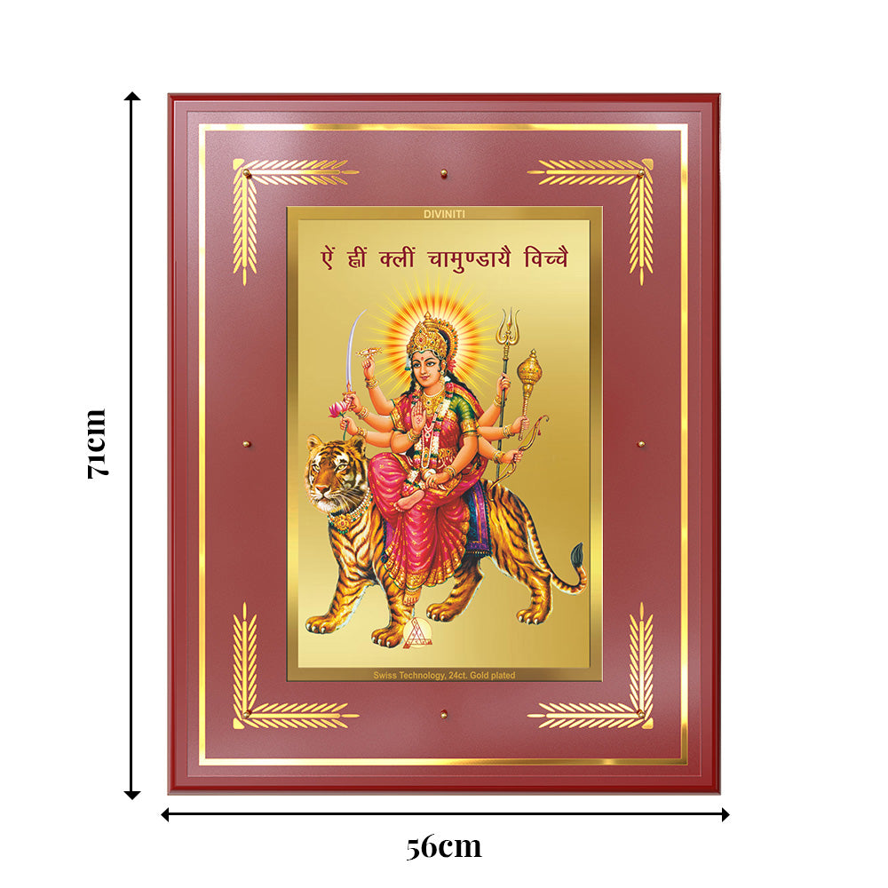 Goddess Durga with Sacred Mantra Wall Photo Frame in 24K Gold Plated Foil | Power, Protection & Divine Energy