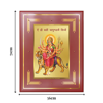 Goddess Durga with Sacred Mantra Wall Photo Frame in 24K Gold Plated Foil | Power, Protection & Divine Energy