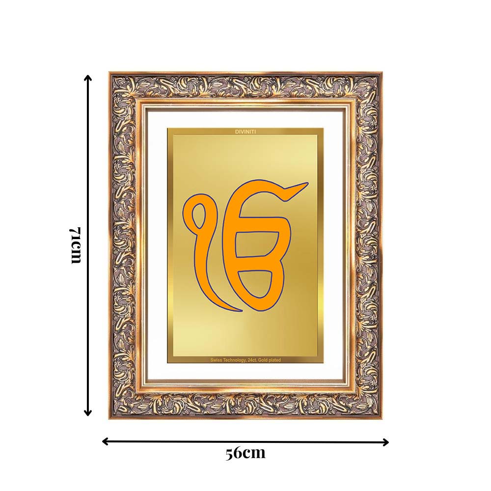 Diviniti 24K Gold Plated Ik Omkar (Classic) Divine Wall Frame for Home Mandir & Office Decor | Luxury Spiritual Gift