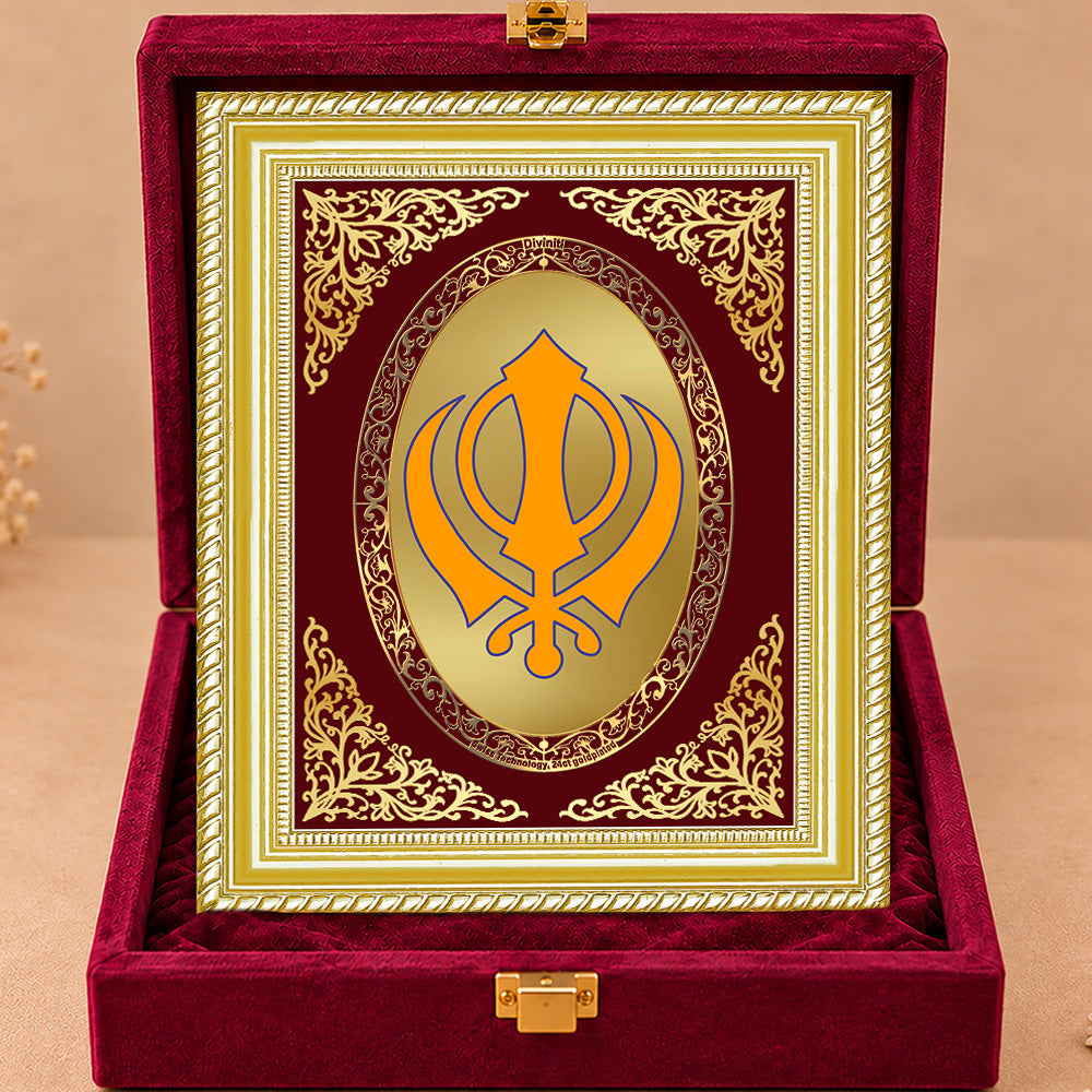 24K Gold-Plated Khanda Sahib Frame | Premium Gift Box | 27x35 CM