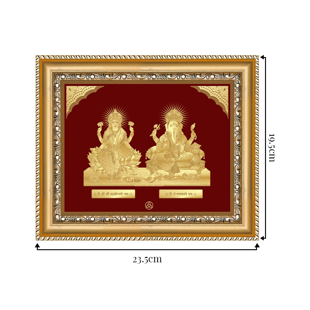 Lakshmi Ganesh Tabletop Frame 24k Gold Foil showing dimensions