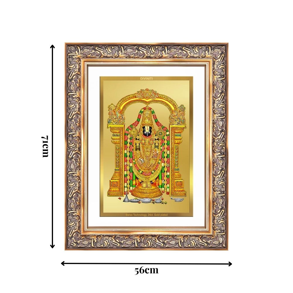 Diviniti 24K Gold Plated Tirupati Balaji Divine Wall Frame for Home Mandir & Office Decor | Luxury Spiritual Gift