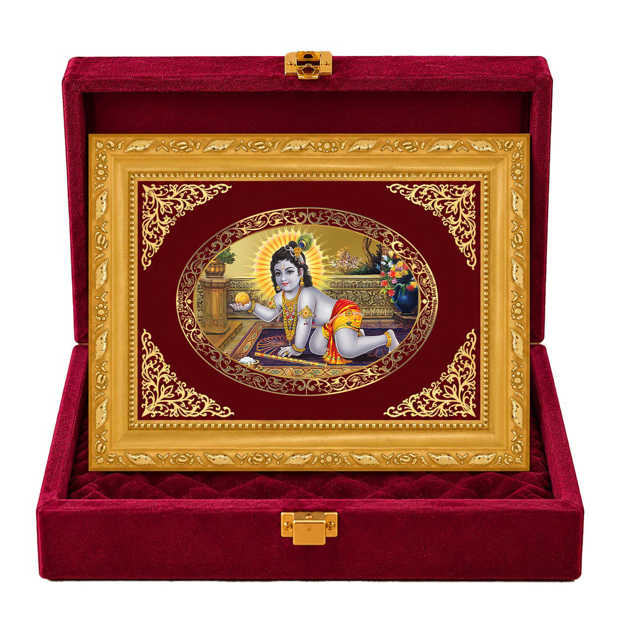24K Gold-Plated Laddu Gopal Frame | Premium Gift Box | 21.5x17.5 CM