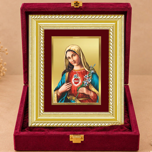24K Gold-Plated Mother Mary Frame | Premium Gift Box | 17.5x21.5 CM