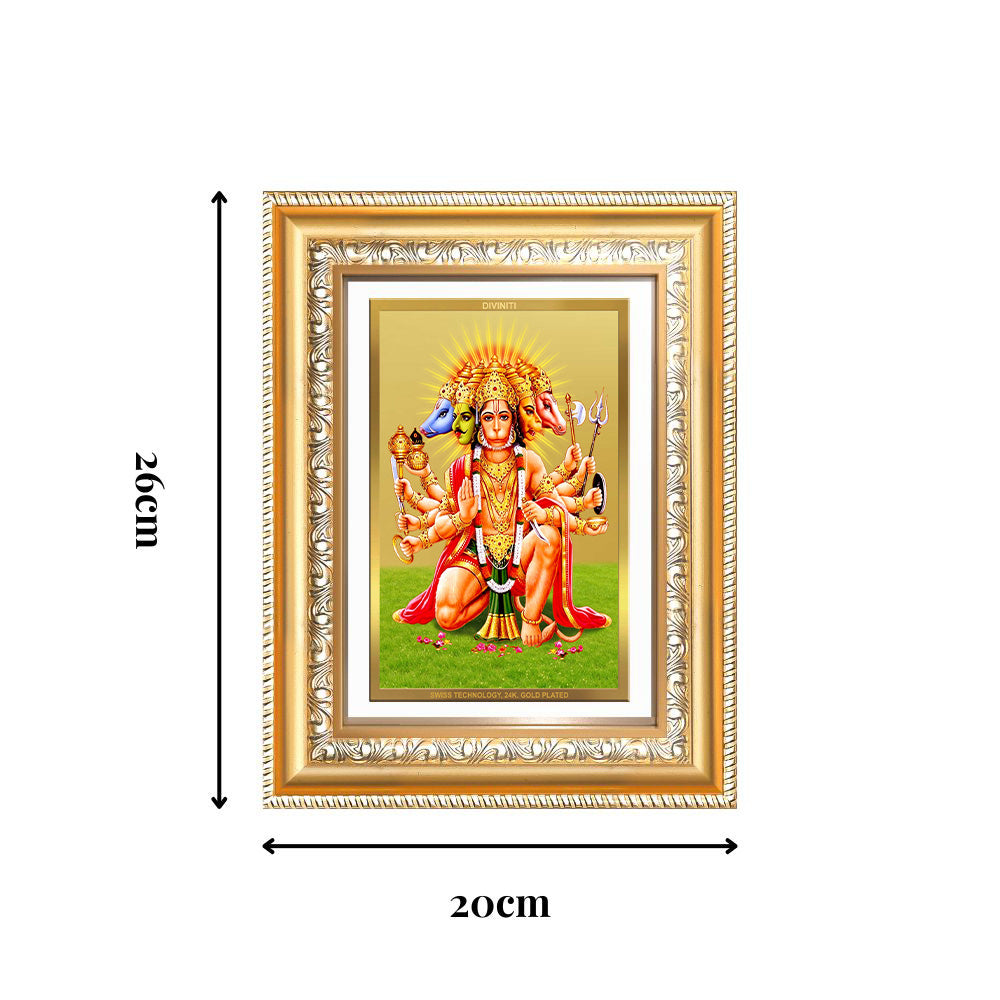 Diviniti 24K Gold Plated Panchmukhi Hanuman (Classic) Divine Wall Frame for Home Mandir & Office Decor | Luxury Spiritual Gift