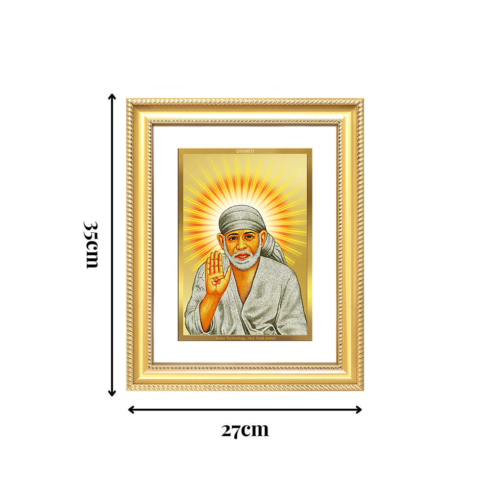 Diviniti 24K Gold Plated Sai Baba With Blessings (Classic) Divine Wall Frame for Home Mandir & Office Decor | Luxury Spiritual Gift