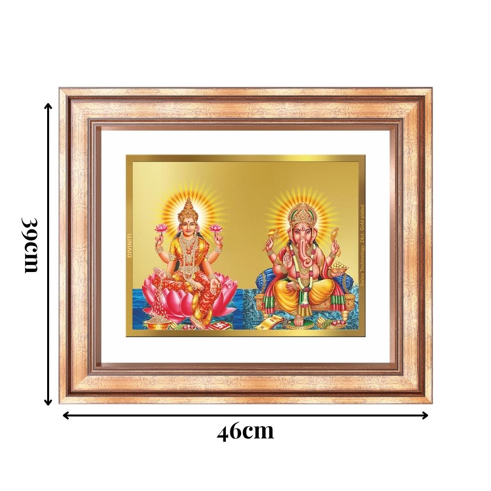 Diviniti 24K Gold Plated Lakshmi Ganesha (Classic) Divine Wall Frame for Home Mandir & Office Decor | Luxury Spiritual Gift