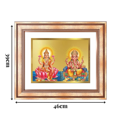 Diviniti 24K Gold Plated Lakshmi Ganesha (Classic) Divine Wall Frame for Home Mandir & Office Decor | Luxury Spiritual Gift