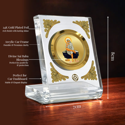 Diviniti 24K Gold Plated Sai Baba Acrylic Car Dashboard Frame | Shirdi Sai Baba for Car, Home Décor, Tabletop & Puja Room | Blessings of Faith, Peace & Protection (ACF1CH)