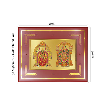 Lord Venkateswara Tirupati Balaji & Goddess Padmavati | Divine Couple Wall Mount Photo Frame in 24K Gold Plated Foil