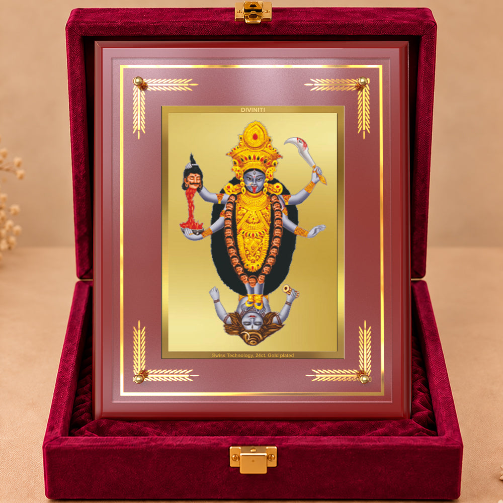 24K Gold-Plated Maa Kali MDF Frame | Premium Gift Box | 27x35 CM