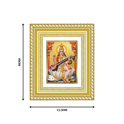 Diviniti 24K Gold Plated Saraswati Mata Divine Table Top Frame for Home Mandir & Office Decor | Luxury Spiritual Gift