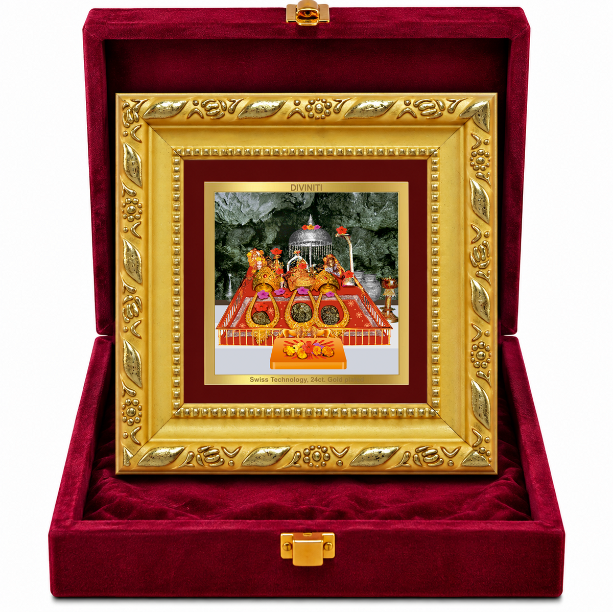 24K Gold-Plated Vaishno Devi Mata Ka Darbar Frame | Premium Gift Box | 10x10 CM