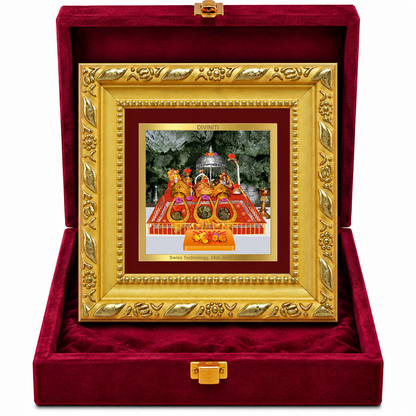 24K Gold-Plated Vaishno Devi Mata Ka Darbar Frame | Premium Gift Box | 10x10 CM