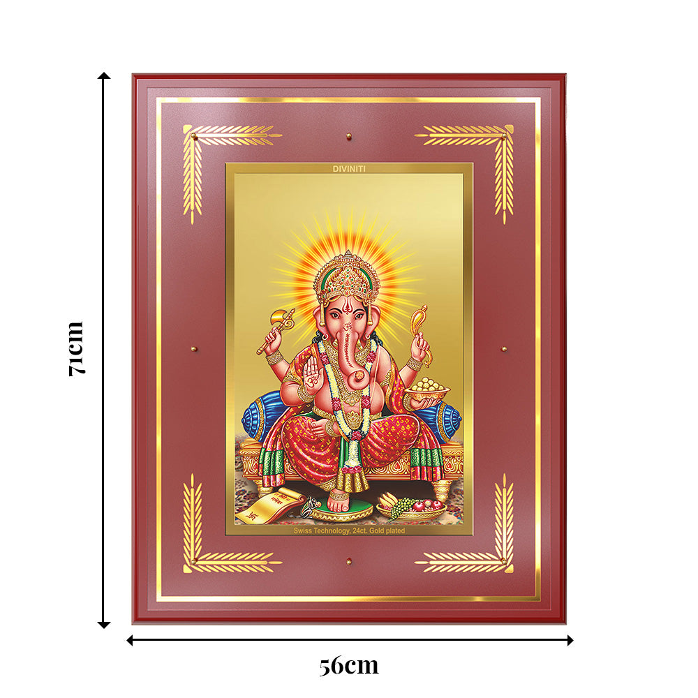 Diviniti Lord Ganesha Wall Photo Frame in 24K Gold Plated Foil | Wisdom, Prosperity & Auspicious Beginnings