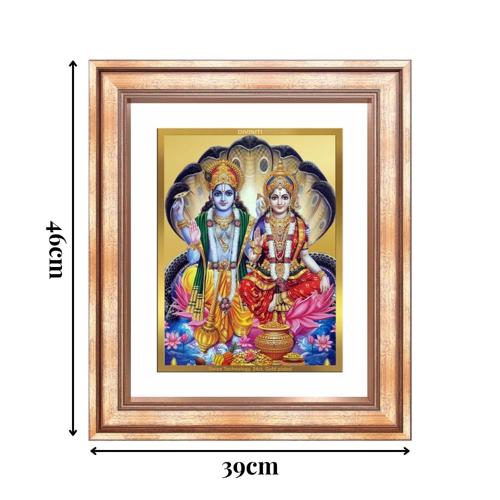 Diviniti 24K Gold Plated Vishnu Lakshmi (Classic) Divine Wall Frame for Home Mandir & Office Decor | Luxury Spiritual Gift