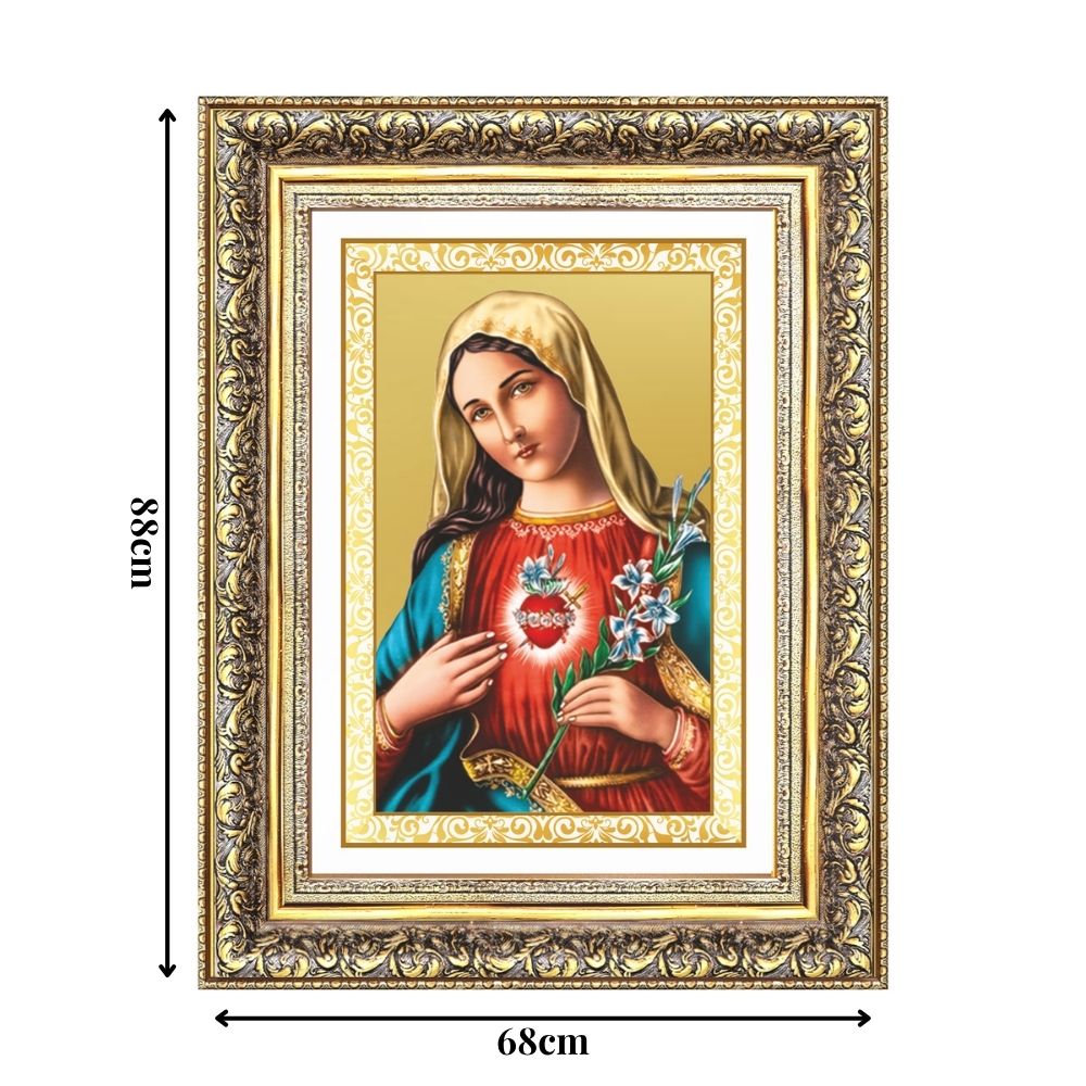 Diviniti 24K Gold Plated Mother Mary (Classic) Divine Wall Frame for Home Mandir & Office Decor | Luxury Spiritual Gift