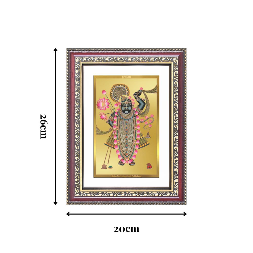 Diviniti 24K Gold Plated Shrinath Ji (Classic) Divine Wall Frame for Home Mandir & Office Decor | Luxury Spiritual Gift