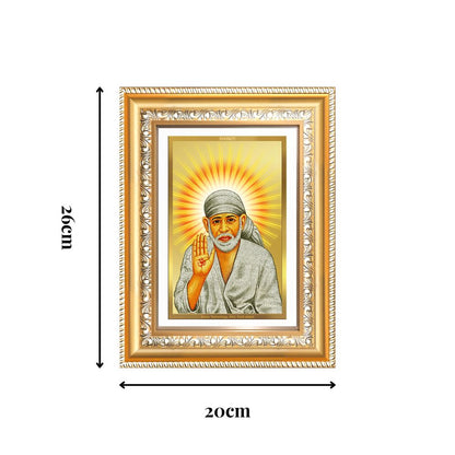 Diviniti 24K Gold Plated Sai Baba With Blessings (Classic) Divine Wall Frame for Home Mandir & Office Decor | Luxury Spiritual Gift