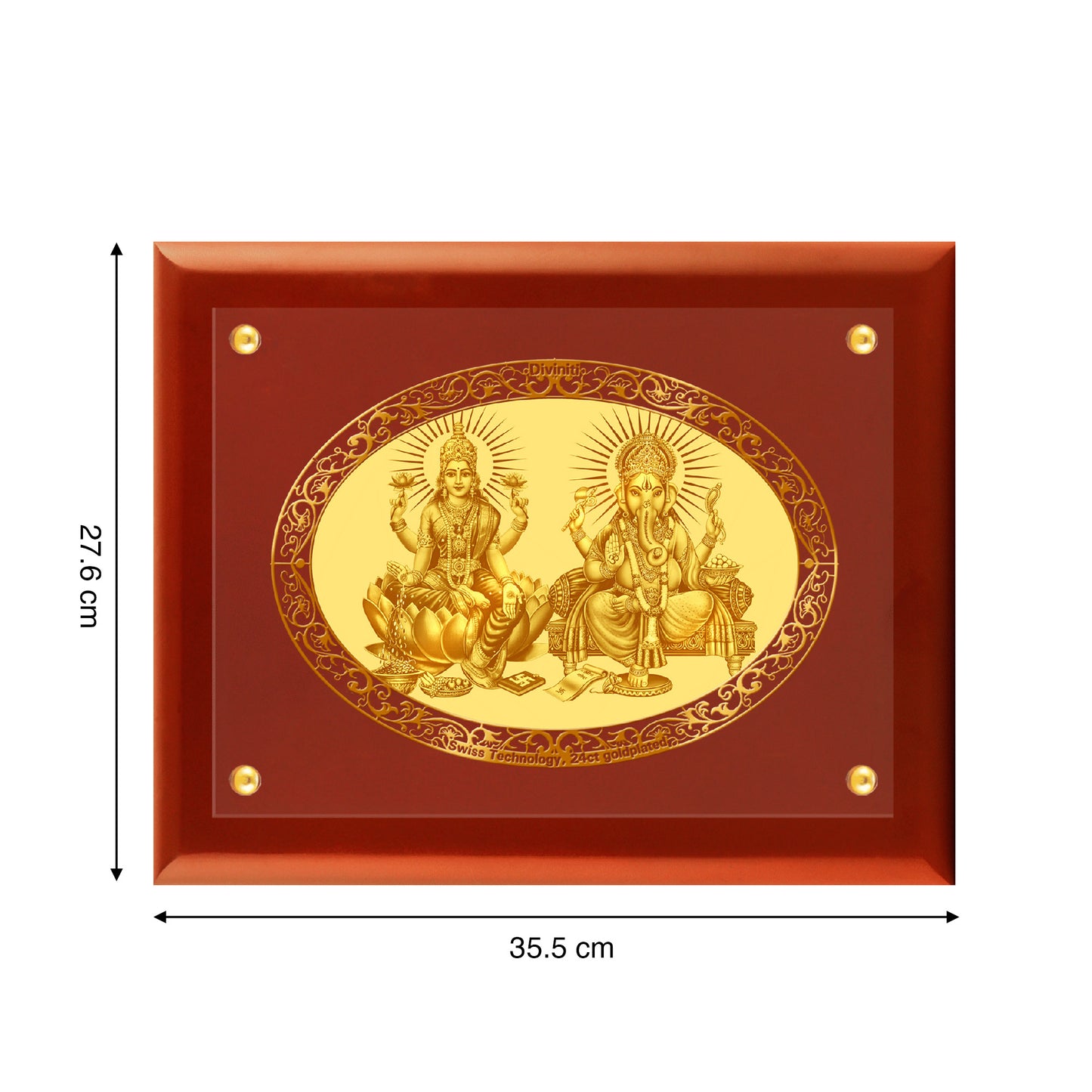 Diviniti 24K Gold Plated Laxmi Ganesha Photo Frame for Home Decor, Wall Hanging, Office Table, Gift MDF Size 3 (35.5x27.6 CM)