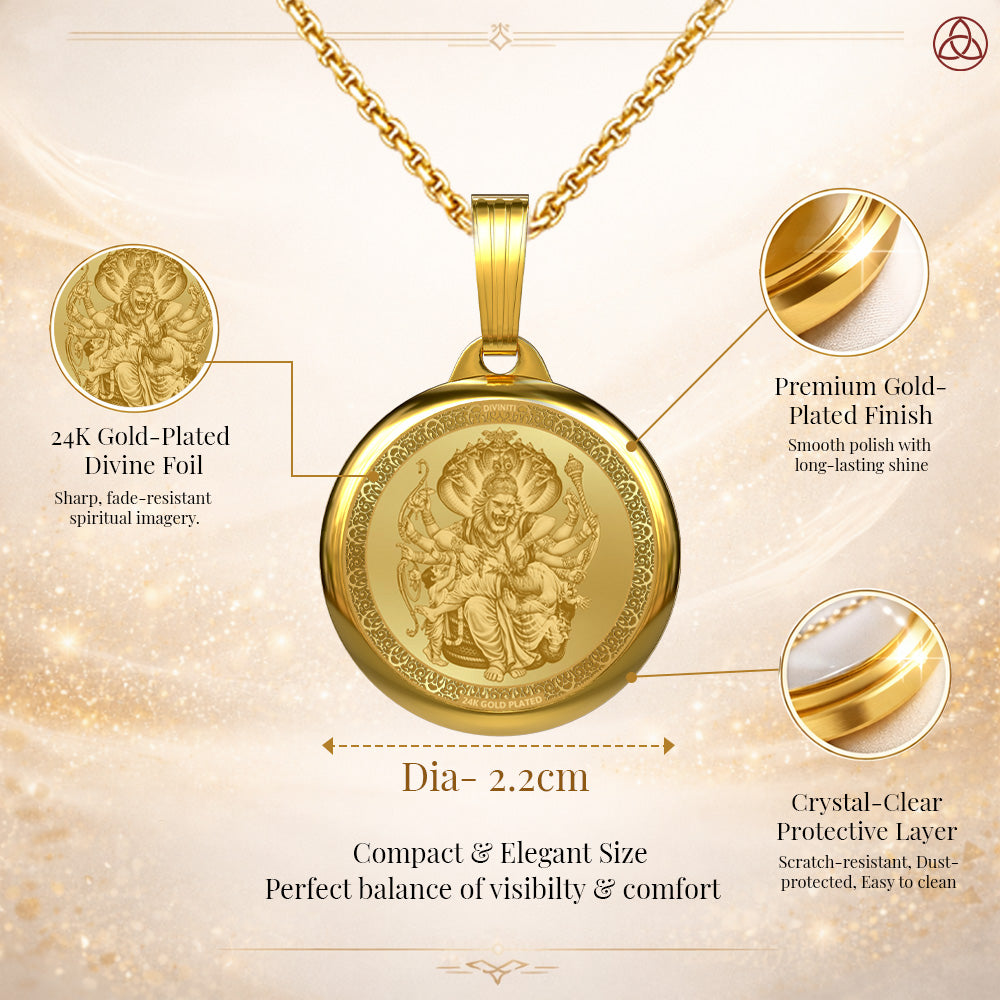24K Gold Plated Lord Narasimha & Sacred Yantra Pendant – 22mm Double-Sided Spiritual Pendant