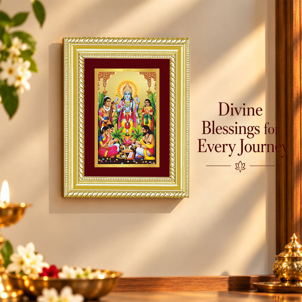 24K Gold-Plated Satyanarayan Frame | Premium Gift Box | 21.5x17.5 CM