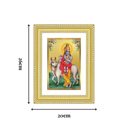 Diviniti 24K Gold Plated Krishna With Surbhi Cow (Classic) Divine Wall Frame for Home Mandir & Office Decor | Luxury Spiritual Gift
