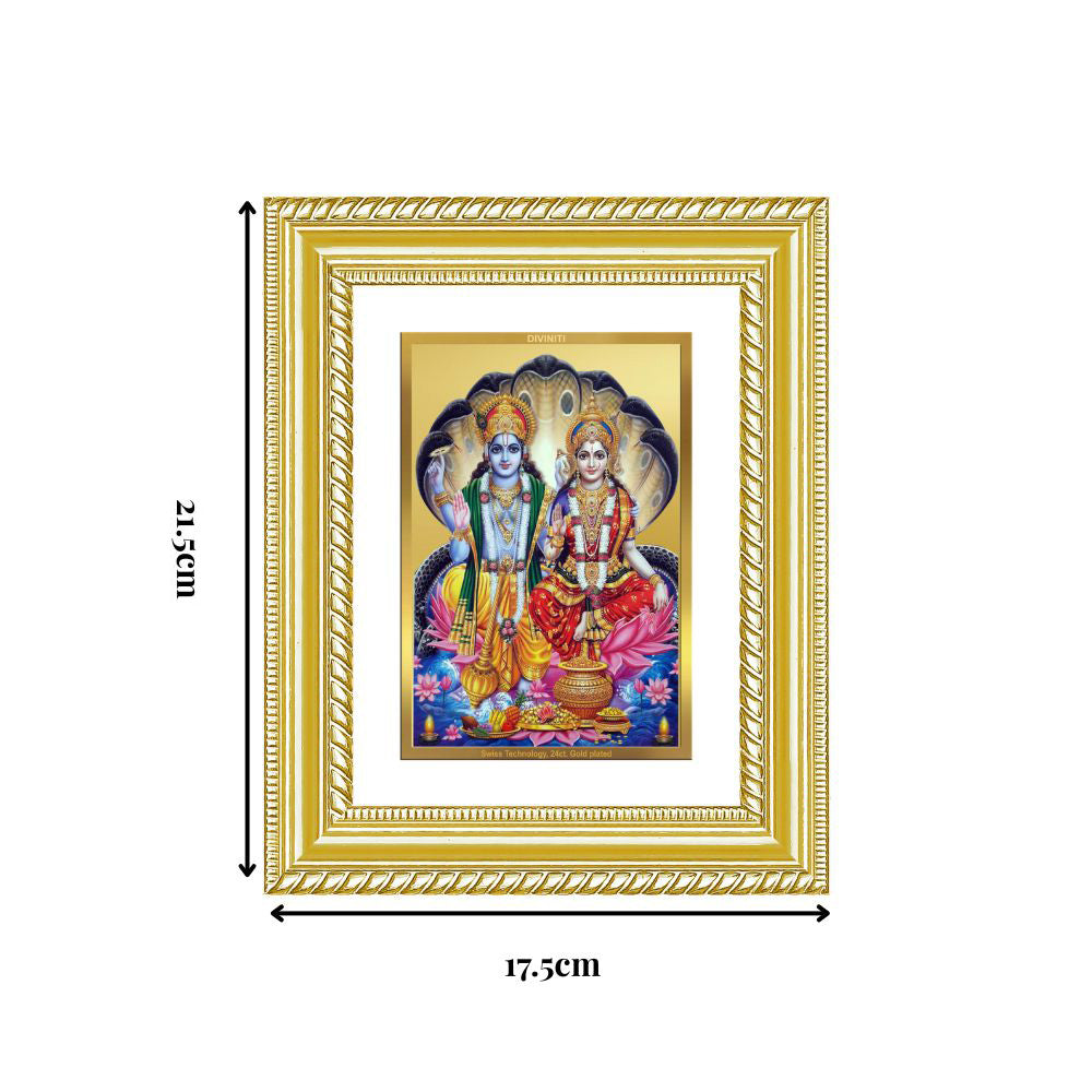 Diviniti 24K Gold Plated Vishnu Lakshmi (Classic) Divine Wall and Table Top Frame for Home Mandir & Office Decor | Luxury Spiritual Gift