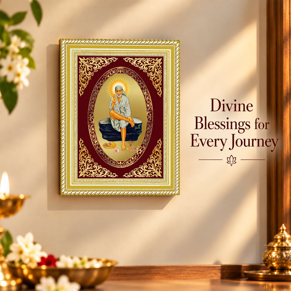 24K Gold-Plated Sai Baba Frame | Premium Gift Box | 26x20 CM