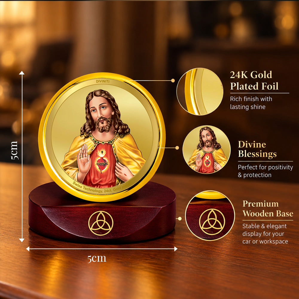 24K Gold-Plated Jesus Christ Car Dashboard Frame | 5x5 CM